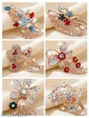 Zenath Ziraa — Pack of 6 Rose Gold Crystal Saree Pins — All Designs