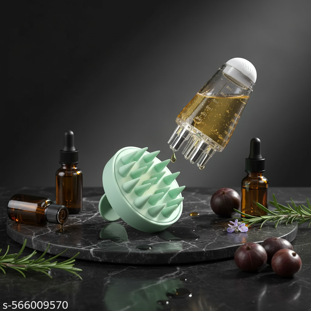 ScalpBliss™ hero flat lay on black marble with rosemary and amla