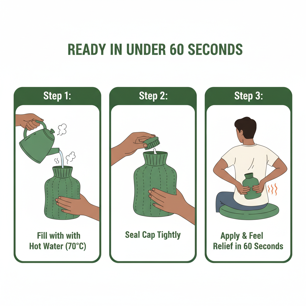 3 step how to use hot water bag infographic