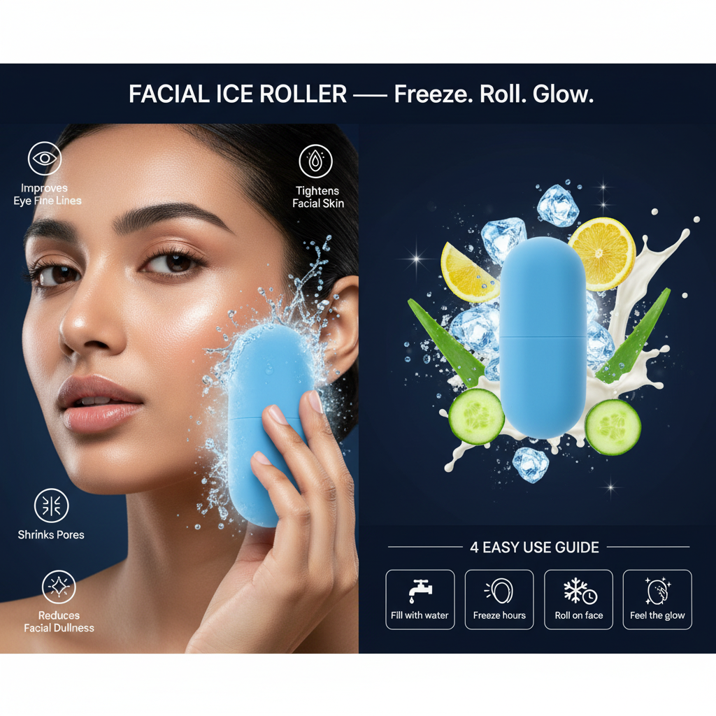 Zenath Facial Combo Kit - Blue Ice Roller Premium 2K Infographic
