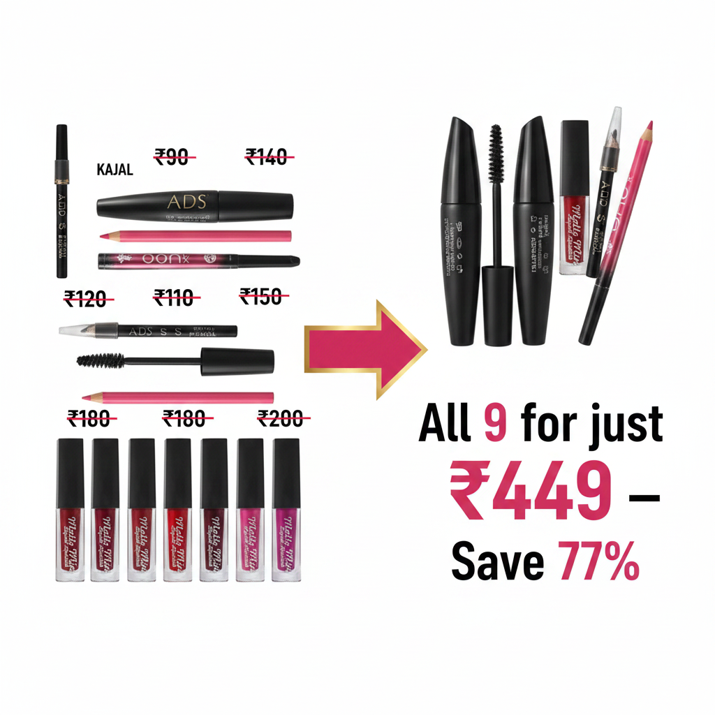 9 makeup products value comparison - all for Rs 449 save 77 percent