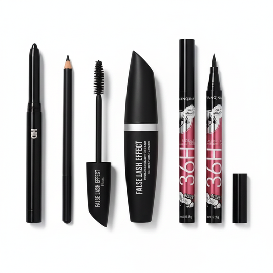 Complete Eye Glam Kit - 6 piece eye makeup flat lay on white background