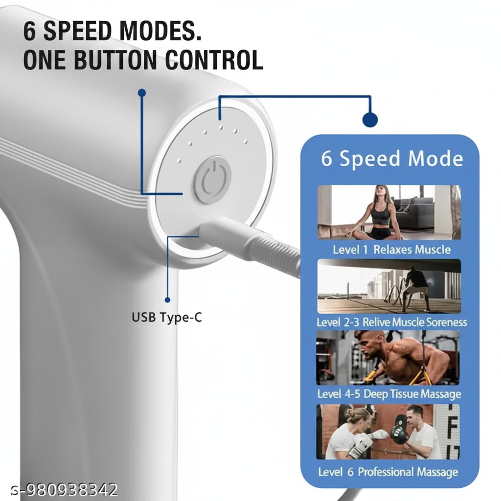 6 speed modes infographic percussion massage gun