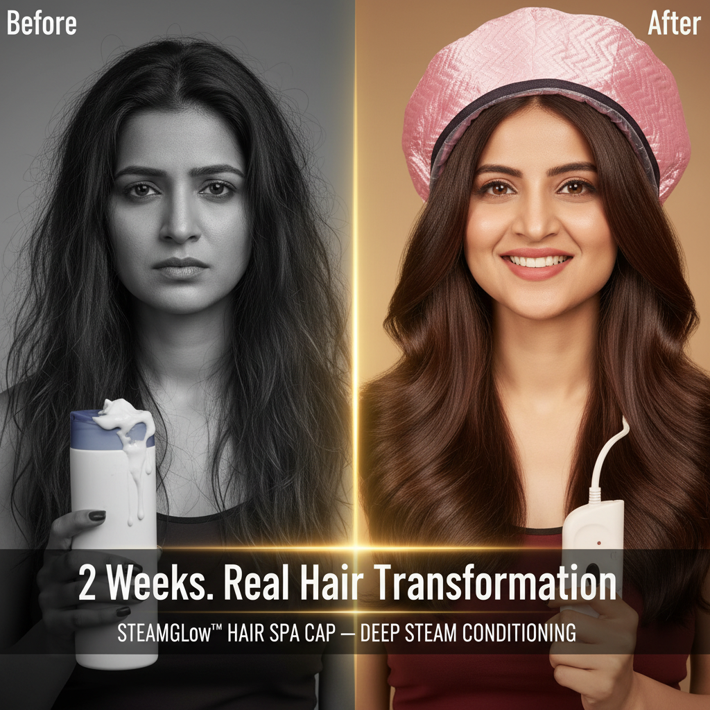 SteamGlow™ before and after 2 weeks hair transformation