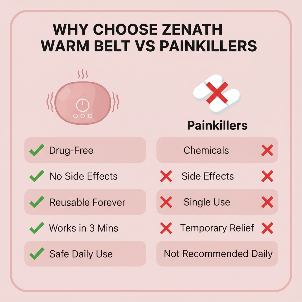 Period massager vs painkillers comparison chart drug-free relief