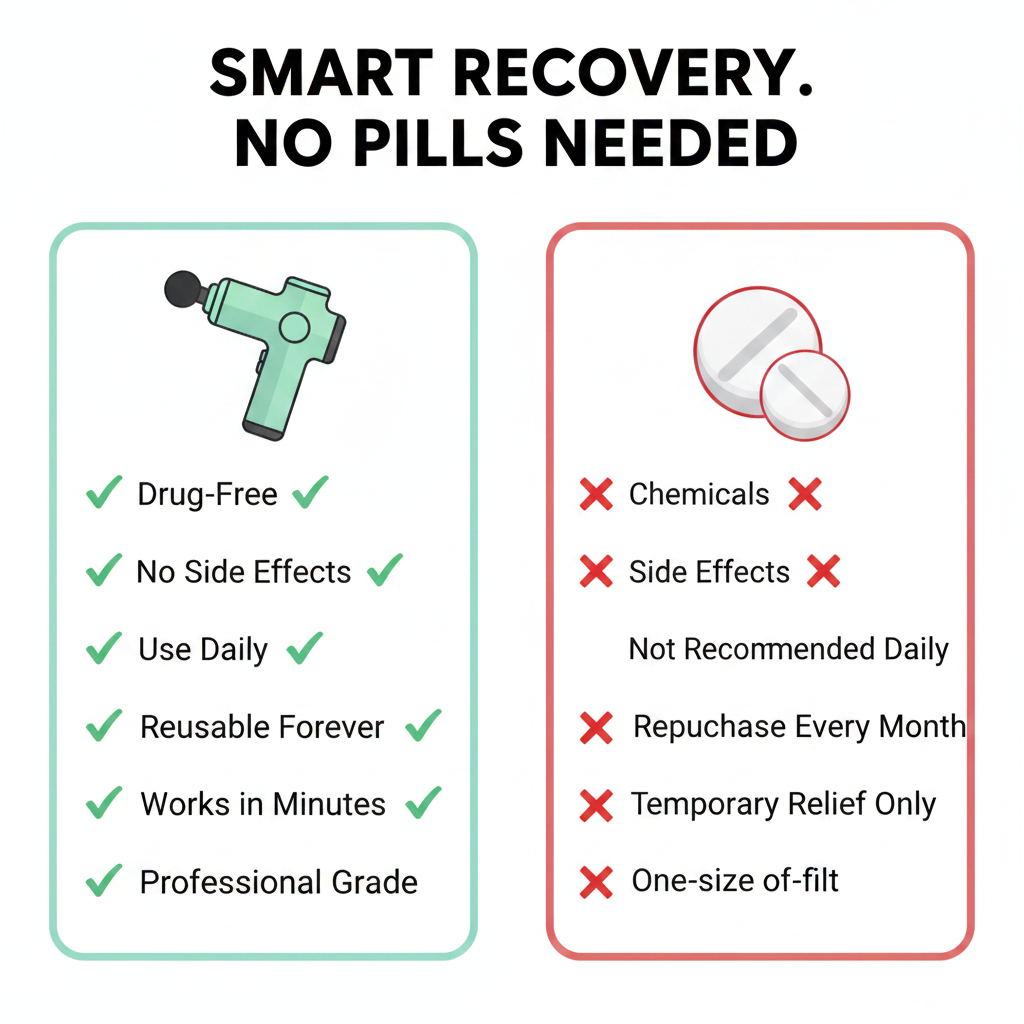 Massage gun vs painkillers comparison chart drug-free relief