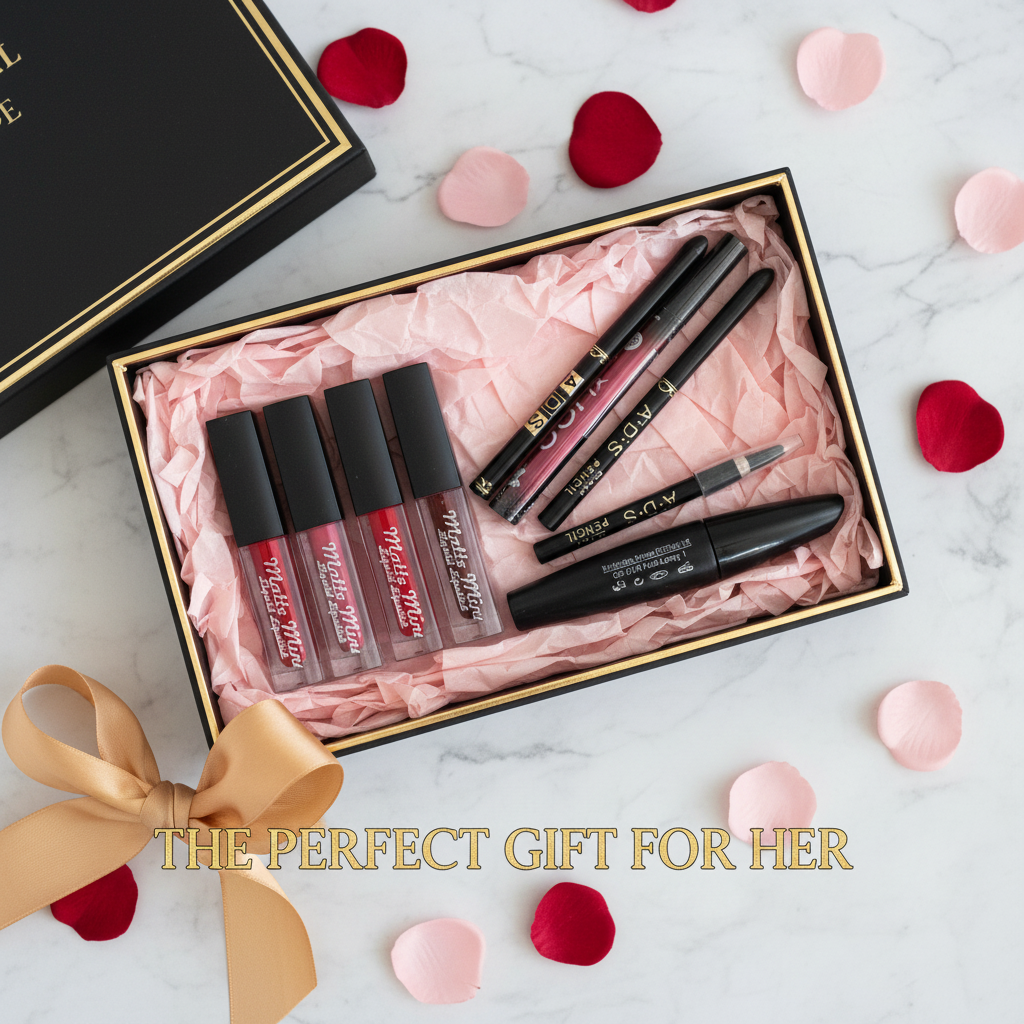 9-piece makeup combo as perfect gift set in luxury black and gold box