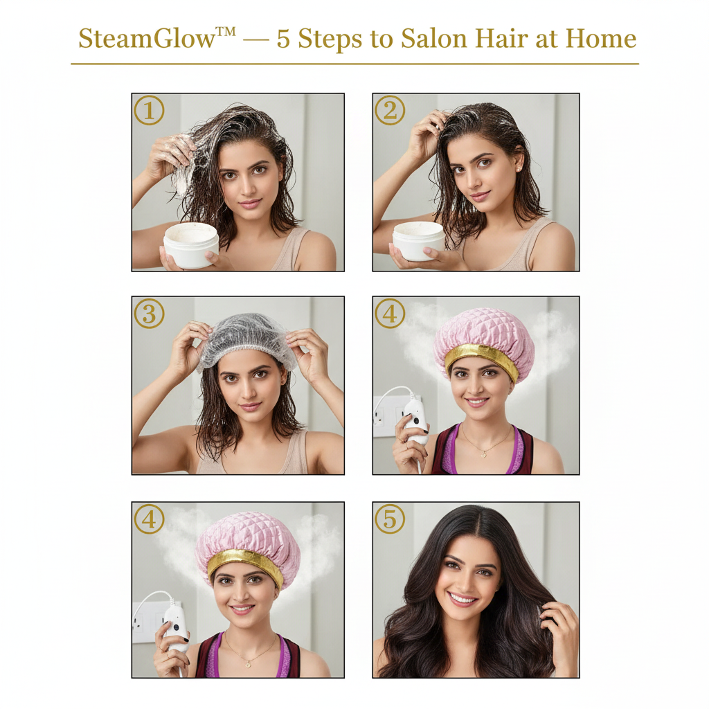 SteamGlow™ 5-step how to use guide with Indian model