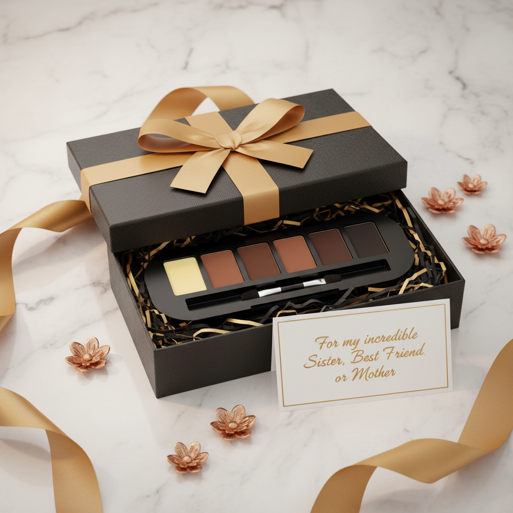 Brow powder kit in luxury gift packaging with roses
