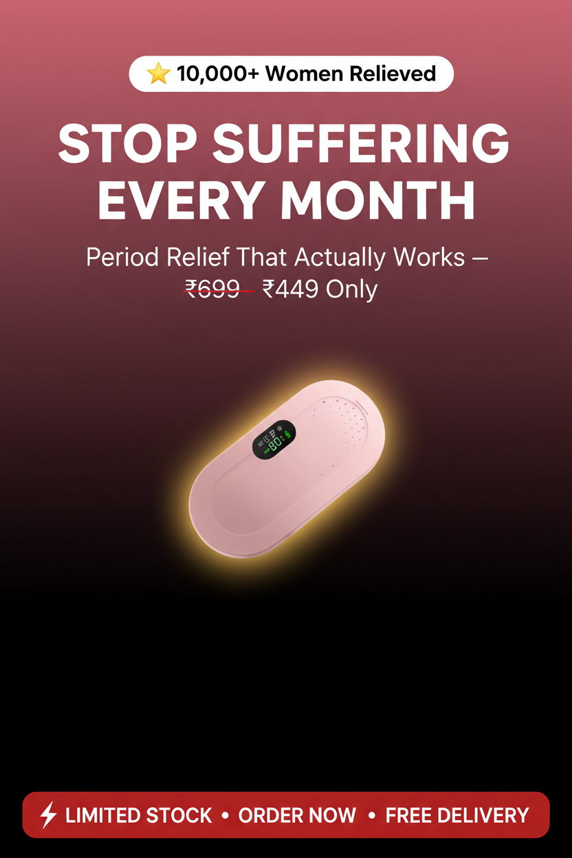 Period cramp relief massager D2C ad creative - stop suffering every month