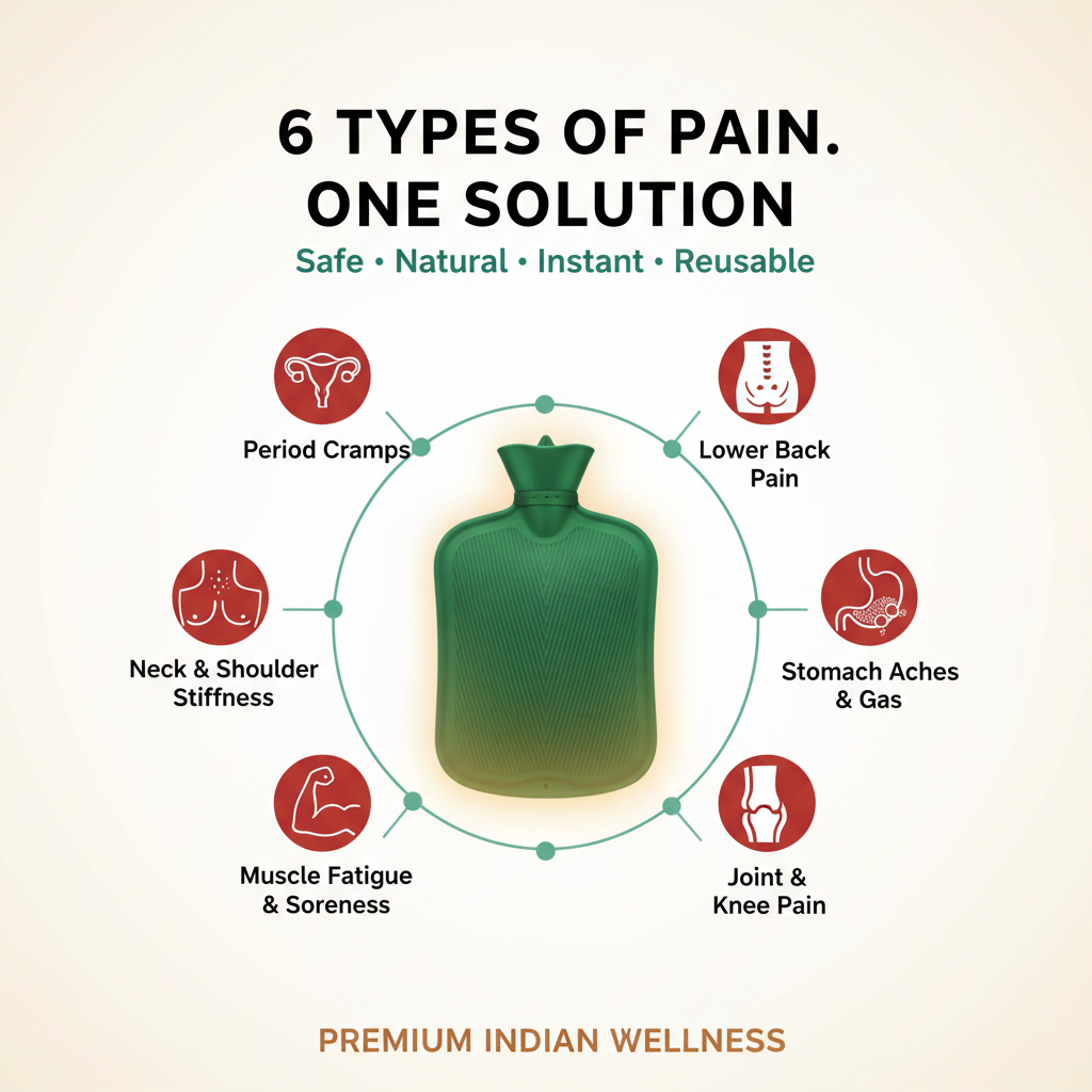6 use cases infographic hot water bag pain relief