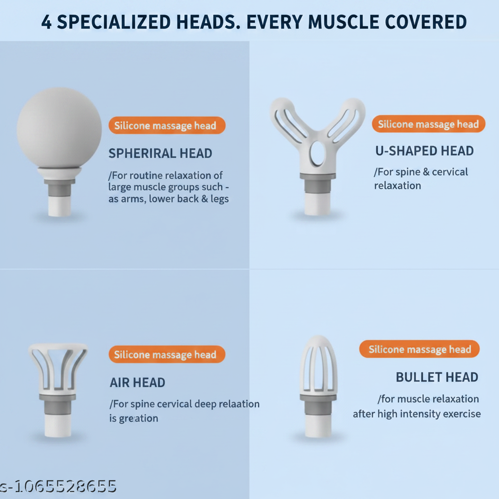 4 massage heads infographic spherical U-shaped air bullet