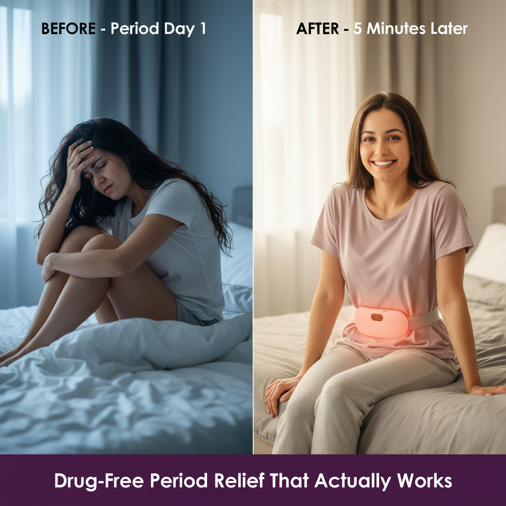Before and after period cramp relief transformation