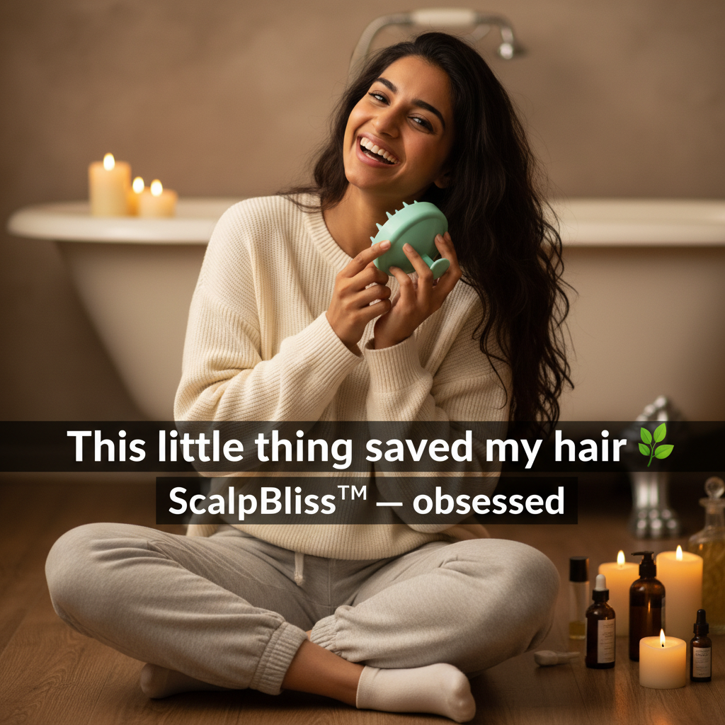 ScalpBliss™ UGC reels style shot with Indian woman using scalp massager