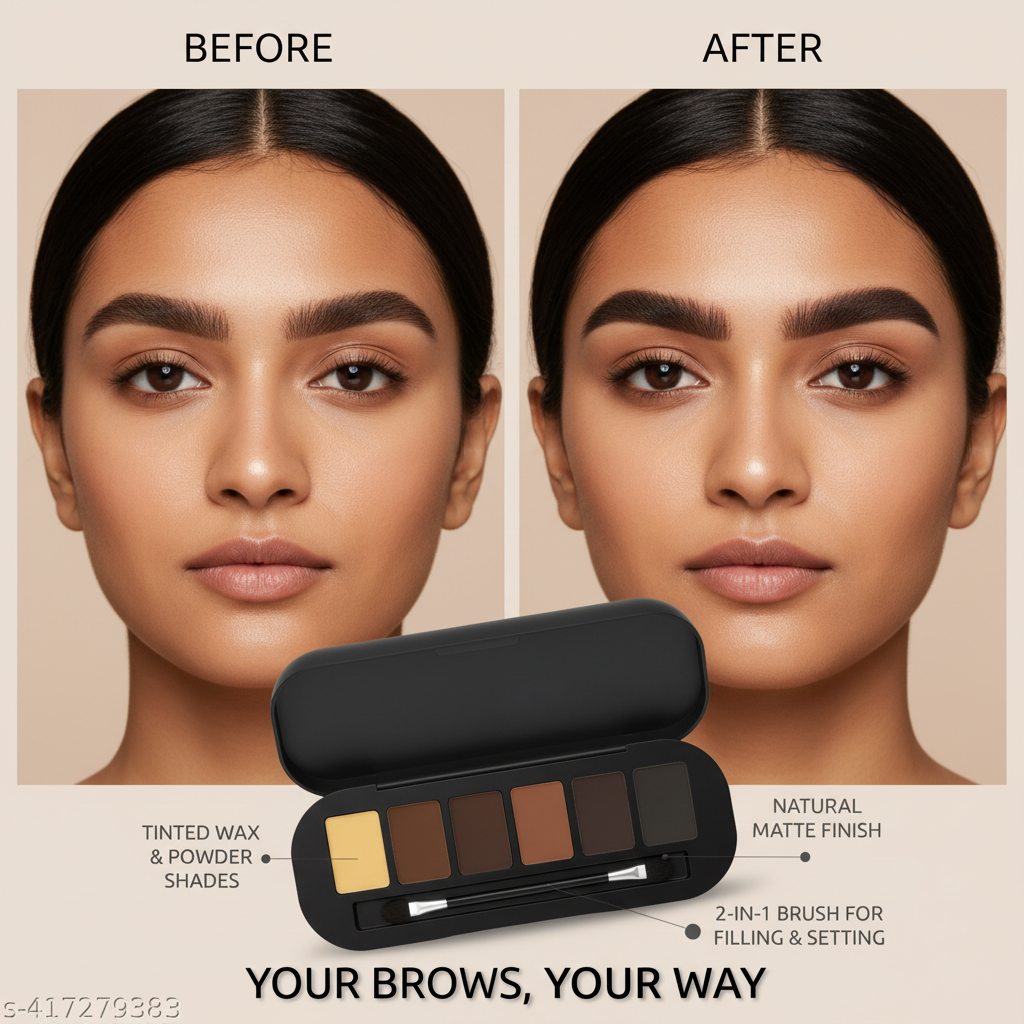 Before and after brow transformation using waterproof brow powder kit