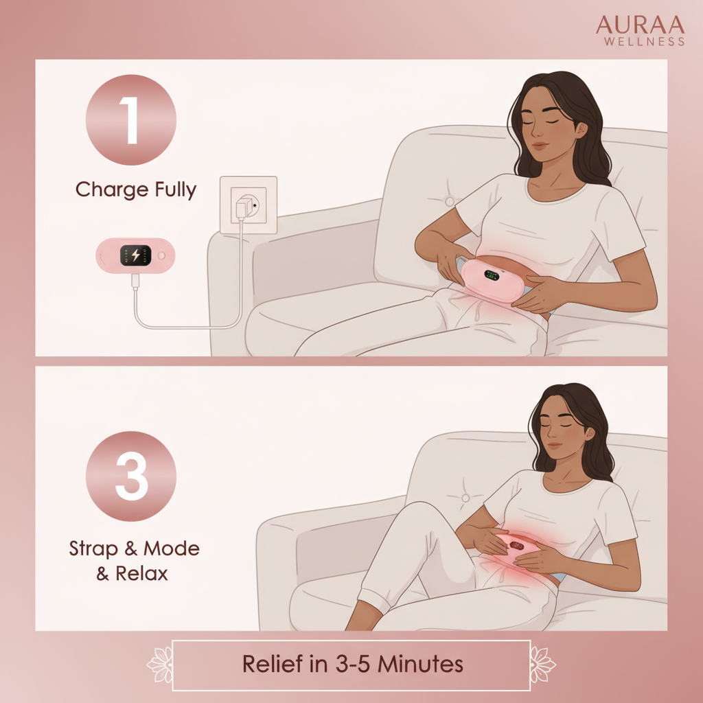 3-step how to use period cramp relief massager