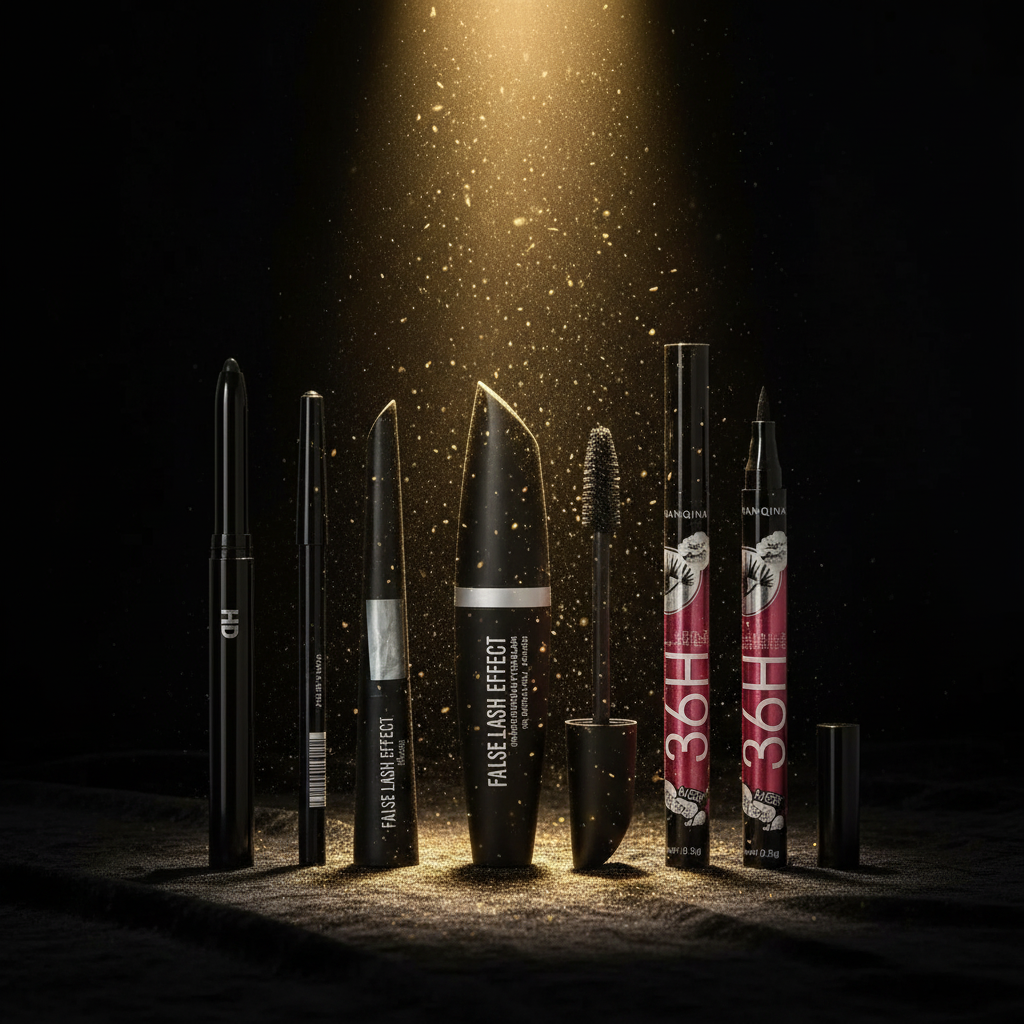 Complete Eye Glam Kit luxury dark editorial product shot