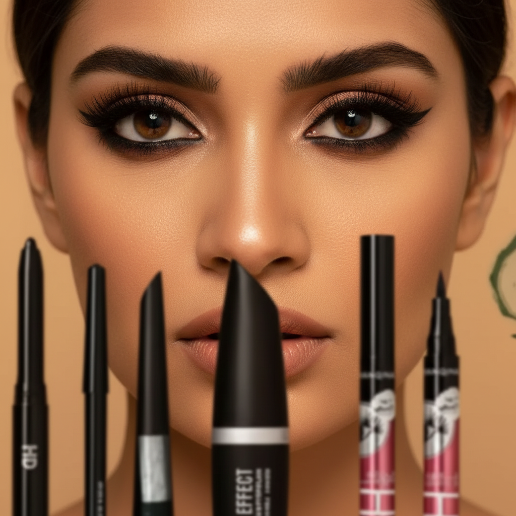 Indian woman with dramatic eye makeup - kajal mascara eyeliner look