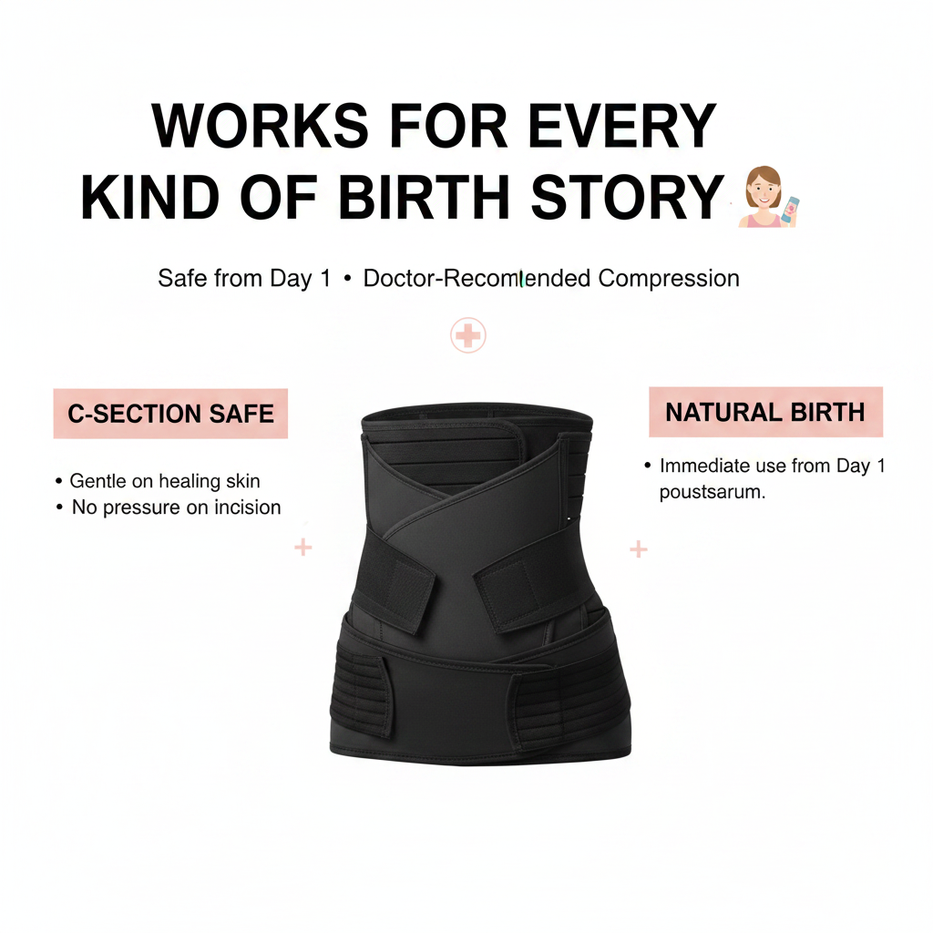 C-section vs natural birth compatibility infographic postpartum belt