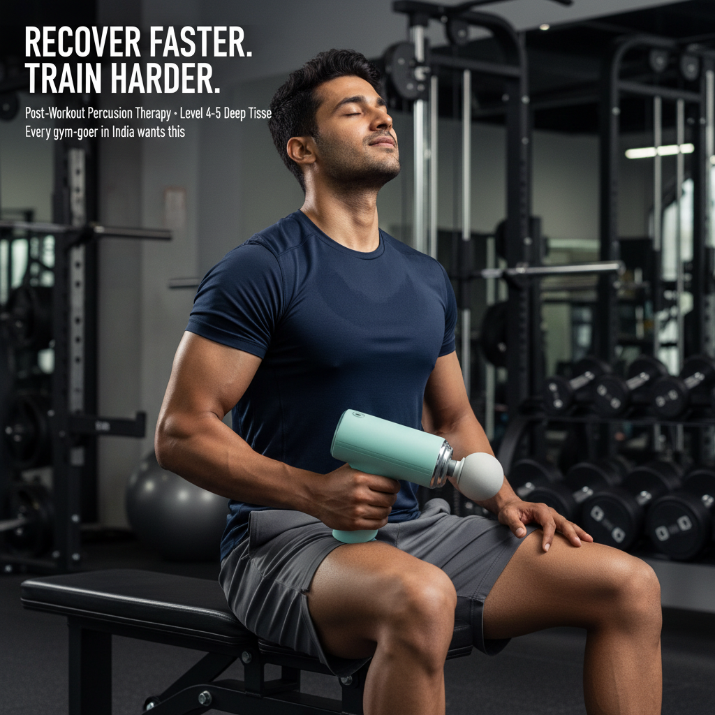 Gym post-workout muscle recovery with percussion massage gun