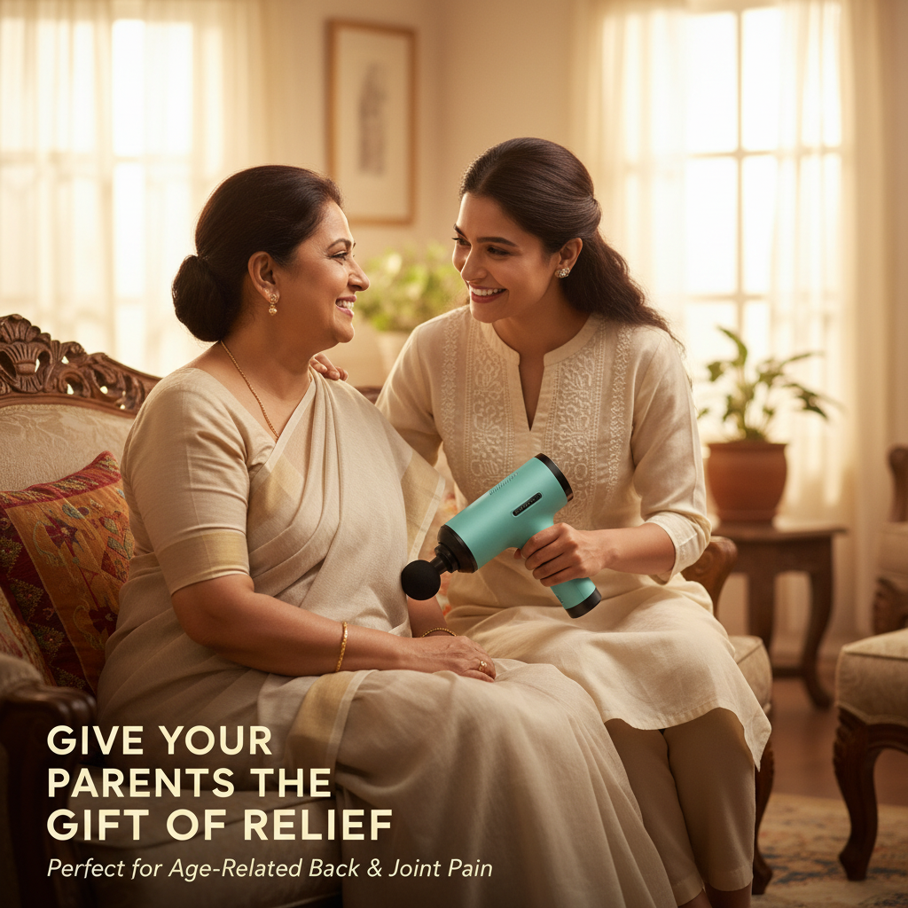 Indian family gifting percussion massage gun to parents