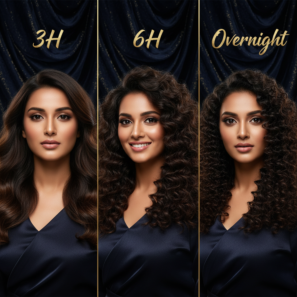 GlowUp Curls™ - 3H, 6H and Overnight curl results comparison