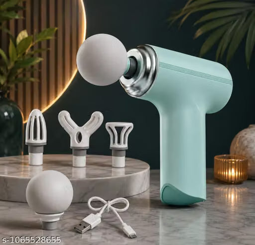 Mint teal percussion massage gun with 4 heads and carry case